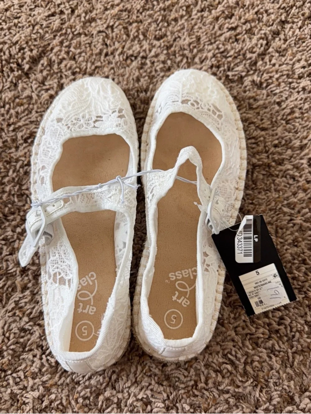 Art Class White Lace Mary Jane Espadrille Youth 5  Flats Coquette - Picture 6 of 7